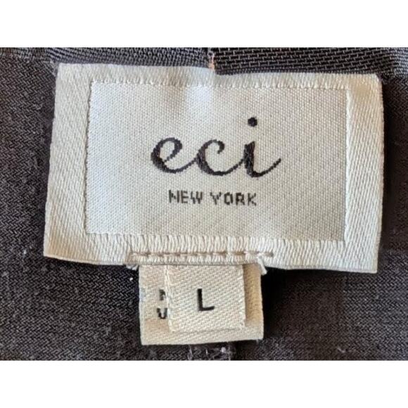 ECI New York Blouse Top Large Black Long Sleeve Draped Front Stretch Career - Picture 7 of 8